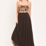 AUTUMN ARABESQUE KISS POWER MESH MAXI DRESS