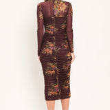 RUSSET FLORAL ELEGANCE POWER MESH MIDI DRESS