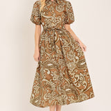 VINTAGE PAISLEY WOVEN MIDI DRESS