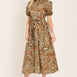 VINTAGE PAISLEY WOVEN MIDI DRESS