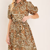 VINTAGE PAISLEY WOVEN MIDI DRESS