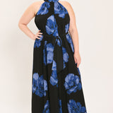 EVENING ORCHARD WOVEN HALTER MAXI DRESS