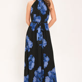 EVENING ORCHARD WOVEN HALTER MAXI DRESS