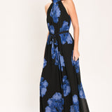 EVENING ORCHARD WOVEN HALTER MAXI DRESS