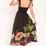 CACAO FLORAL FESTIVAL WOVEN MIDI DRESS
