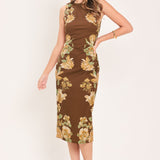 SEPIA FLORA SCULPTURE WOVEN MIDI DRESS