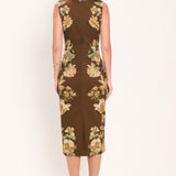 SEPIA FLORA SCULPTURE WOVEN MIDI DRESS