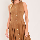 SADDLE SUEDE SWING FAUX SUEDE MIDI DRESS