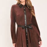 FALLING FOR YOU BURGUNDY FAUX SUEDE TIE-WAIST MINI DRESS