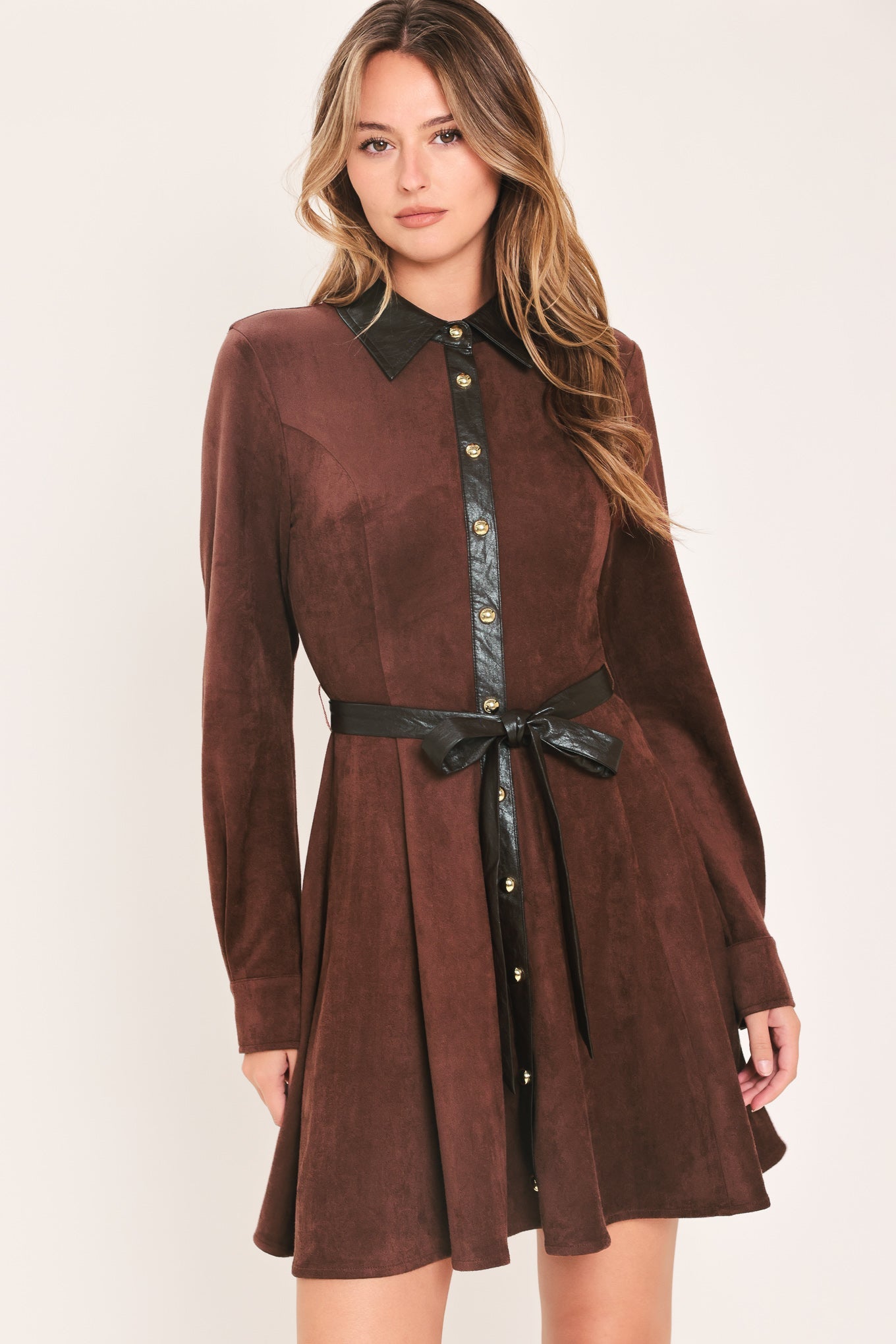 Flying Tomato Falling for You Burgundy Faux Suede Tie-Waist Mini Dress