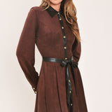 FALLING FOR YOU BURGUNDY FAUX SUEDE TIE-WAIST MINI DRESS