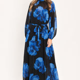 COBALT PETALS IN SHADOW WOVEN MAXI DRESS