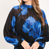 COBALT PETALS IN SHADOW WOVEN MAXI DRESS