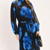 COBALT PETALS IN SHADOW WOVEN MAXI DRESS