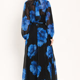 COBALT PETALS IN SHADOW WOVEN MAXI DRESS