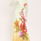 PASTEL BOTANIC SPLENDOR POWER MESH MAXI DRESS