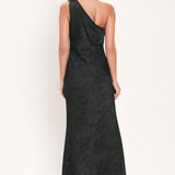 NOCTURNAL ROSE GLOW JACQUARD WOVEN SATIN MAXI DRESS