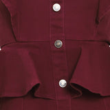 BURGUNDY RUFFLE REVERENCE WOVEN MIDI DRESS