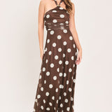 POLKA KISSES HALTER POWER MESH MAXI DRESS