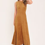 Flying Tomato Harvest Moon Camel Faux Suede Fit & Flare Midi Dress