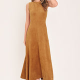 Flying Tomato Harvest Moon Camel Faux Suede Fit & Flare Midi Dress