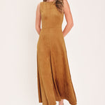 Flying Tomato Harvest Moon Camel Faux Suede Fit & Flare Midi Dress