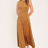 Flying Tomato Harvest Moon Camel Faux Suede Fit & Flare Midi Dress