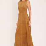 Flying Tomato Harvest Moon Camel Faux Suede Fit & Flare Midi Dress
