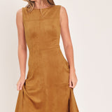 Flying Tomato Harvest Moon Camel Faux Suede Fit & Flare Midi Dress