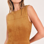 Flying Tomato Harvest Moon Camel Faux Suede Fit & Flare Midi Dress