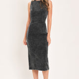 VINTAGE CHARCOAL SCULPT DENIM MIDI SHEATH DRESS