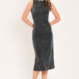 VINTAGE CHARCOAL SCULPT DENIM MIDI SHEATH DRESS