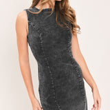 VINTAGE CHARCOAL SCULPT DENIM MIDI SHEATH DRESS