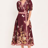 PLUM GARDEN ENCHANTMENT WOVEN MIDI DRESS