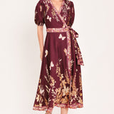 PLUM GARDEN ENCHANTMENT WOVEN MIDI DRESS