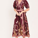 PLUM GARDEN ENCHANTMENT WOVEN MIDI DRESS