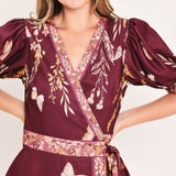 PLUM GARDEN ENCHANTMENT WOVEN MIDI DRESS