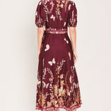 PLUM GARDEN ENCHANTMENT WOVEN MIDI DRESS