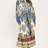 SKYBORNE ORNAMENTAL GRACE WOVEN MIDI SHIRT DRESS