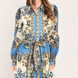 SKYBORNE ORNAMENTAL GRACE WOVEN MIDI SHIRT DRESS