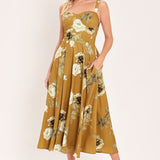 [PREORDER] MUSTARD ROSETTE MELODY WOVEN MIDI DRESS