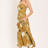 [PREORDER] MUSTARD ROSETTE MELODY WOVEN MIDI DRESS