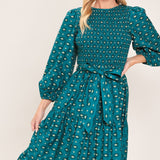 OCEAN DOT RUFFLE WOVEN MIDI DRESS