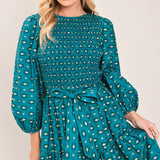 OCEAN DOT RUFFLE WOVEN MIDI DRESS