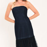 MIDNIGHT COLUMN MUSE DENIM TUBE DRESS