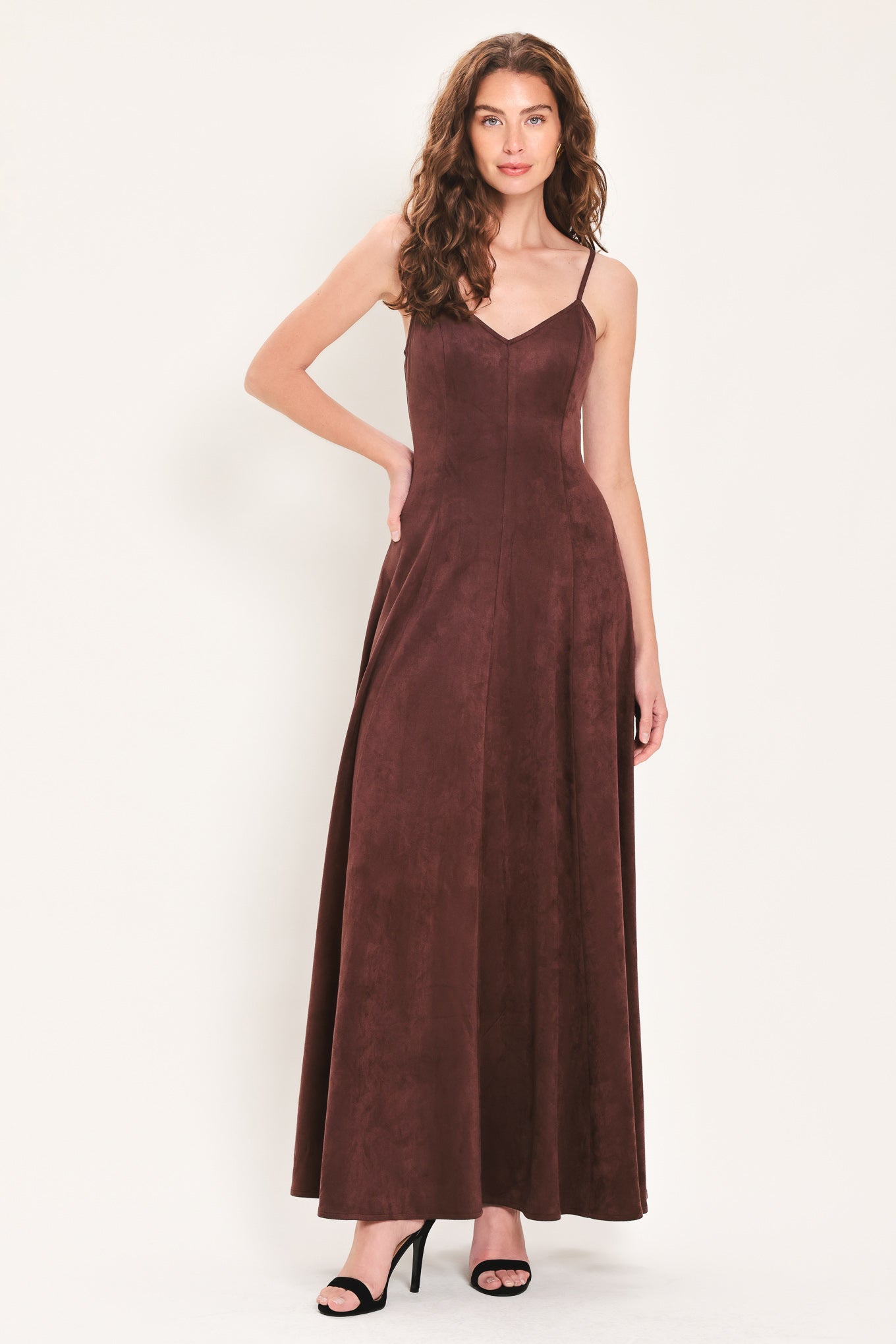 Flying Tomato Raisin Rendezvous Faux Suede Maxi Dress