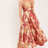 CINNAMON FLORA DRIFT WOVEN MIDI DRESS