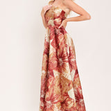 CINNAMON FLORA DRIFT WOVEN MIDI DRESS