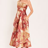 CINNAMON FLORA DRIFT WOVEN MIDI DRESS