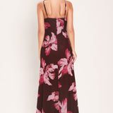 MIDNIGHT MERLOT LACE TRIM MESH MAXI DRESS